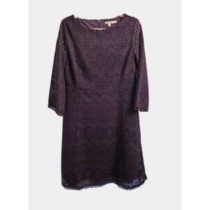 Chicos 3/4 Sleeve Lace Dress Women Size 2 Chicos 00 Navy Blue Lined Back Zipper